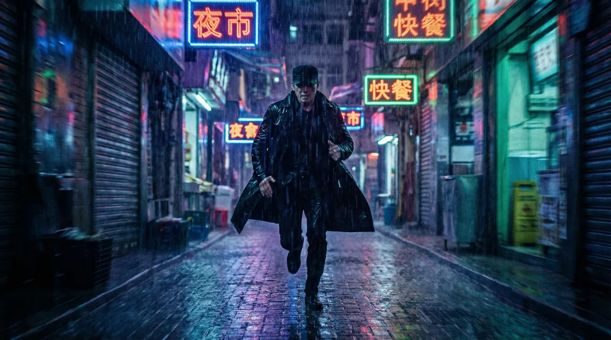 看片都市动作片拍摄剧照-雨夜追逐场景